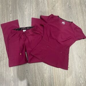 Heart Soul Women's Burgundy Scrub Set